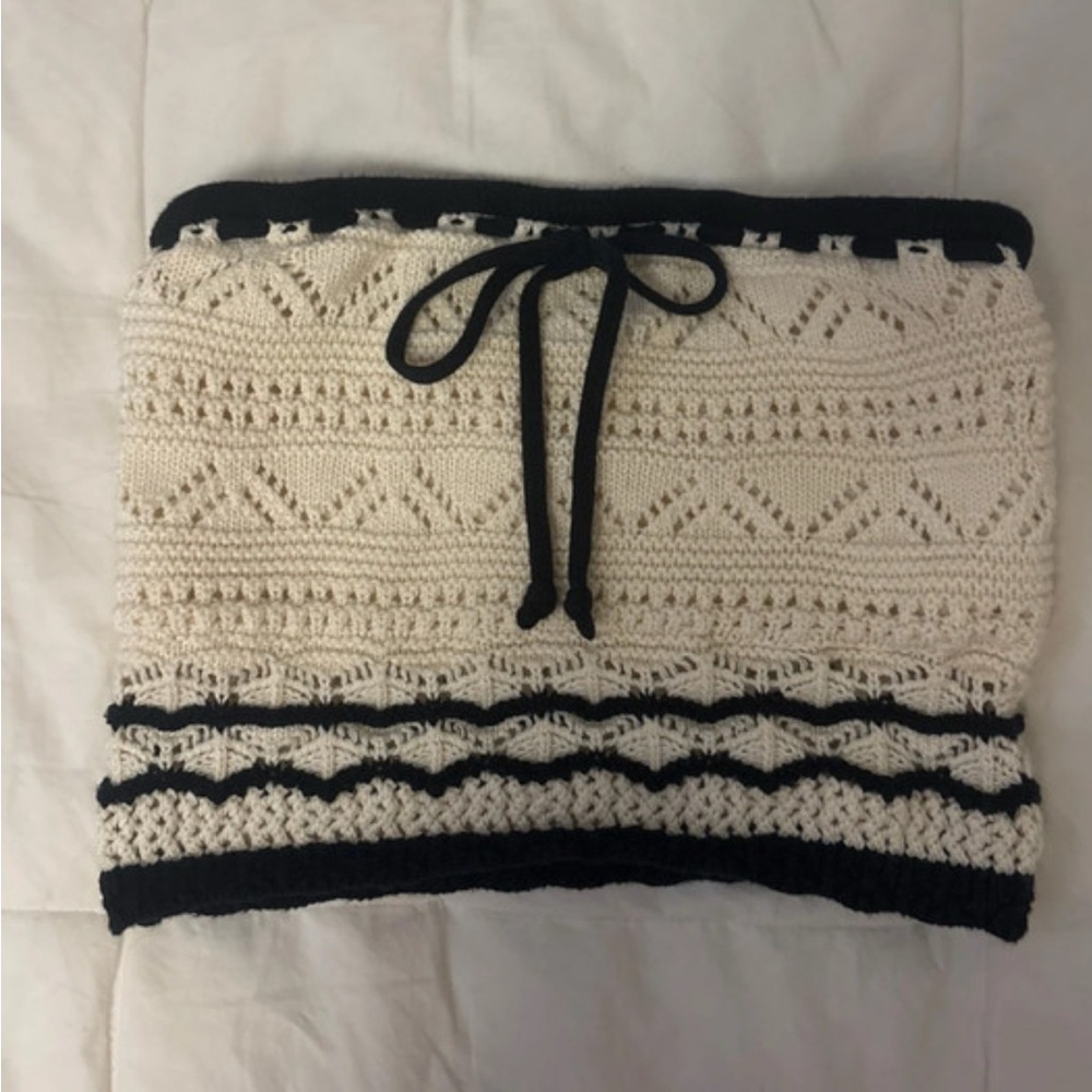 Cream and Black Crochet Tube Top
